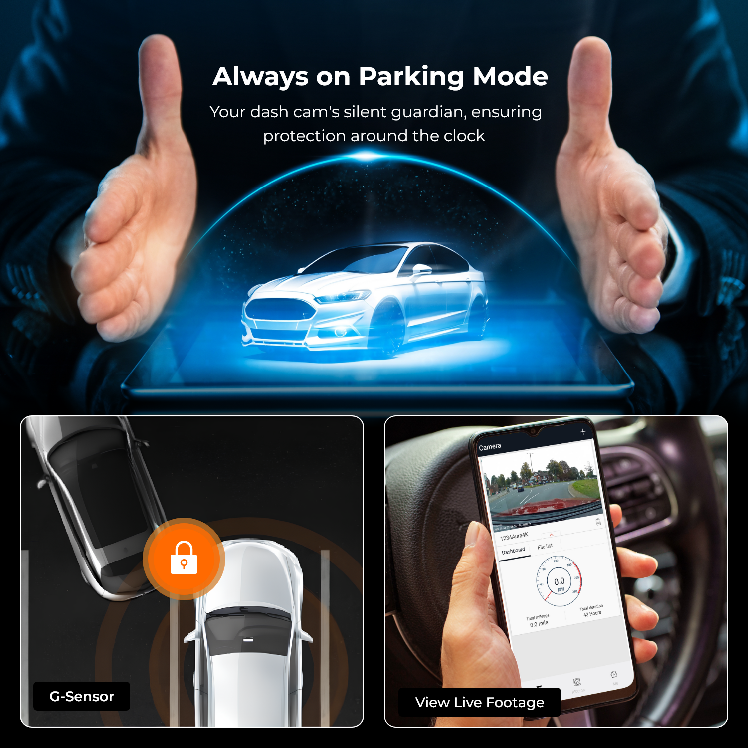 Road Angel Halo Pro64 Dashcam - With Wifi - GPS - 1520p Full HD Car Camera Front - 1080p Camera Rear - Loop recording - Night vision - Image stabilization - Including 64GB SD card