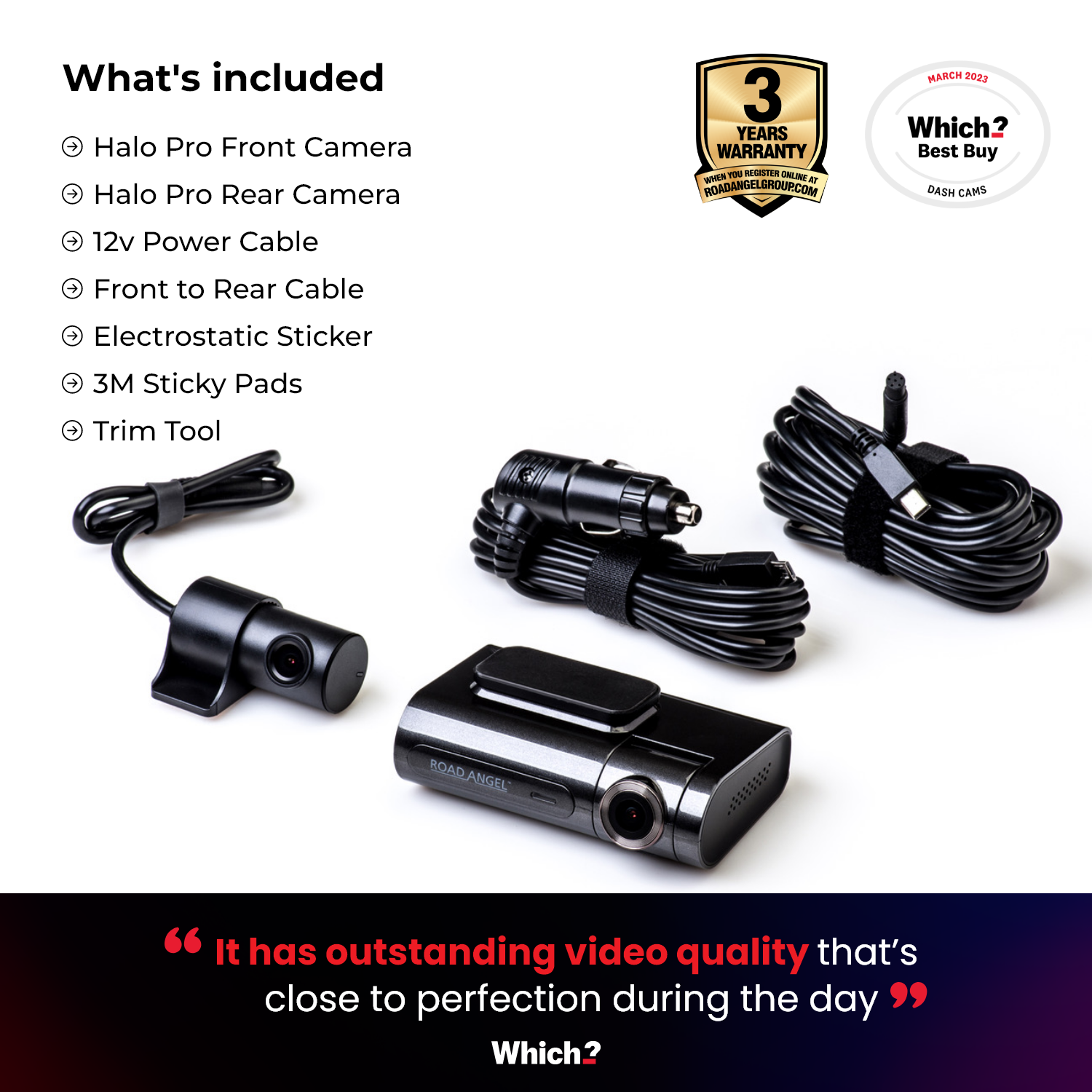 Road Angel Halo Pro64 Dashcam - With Wifi - GPS - 1520p Full HD Car Camera Front - 1080p Camera Rear - Loop recording - Night vision - Image stabilization - Including 64GB SD card