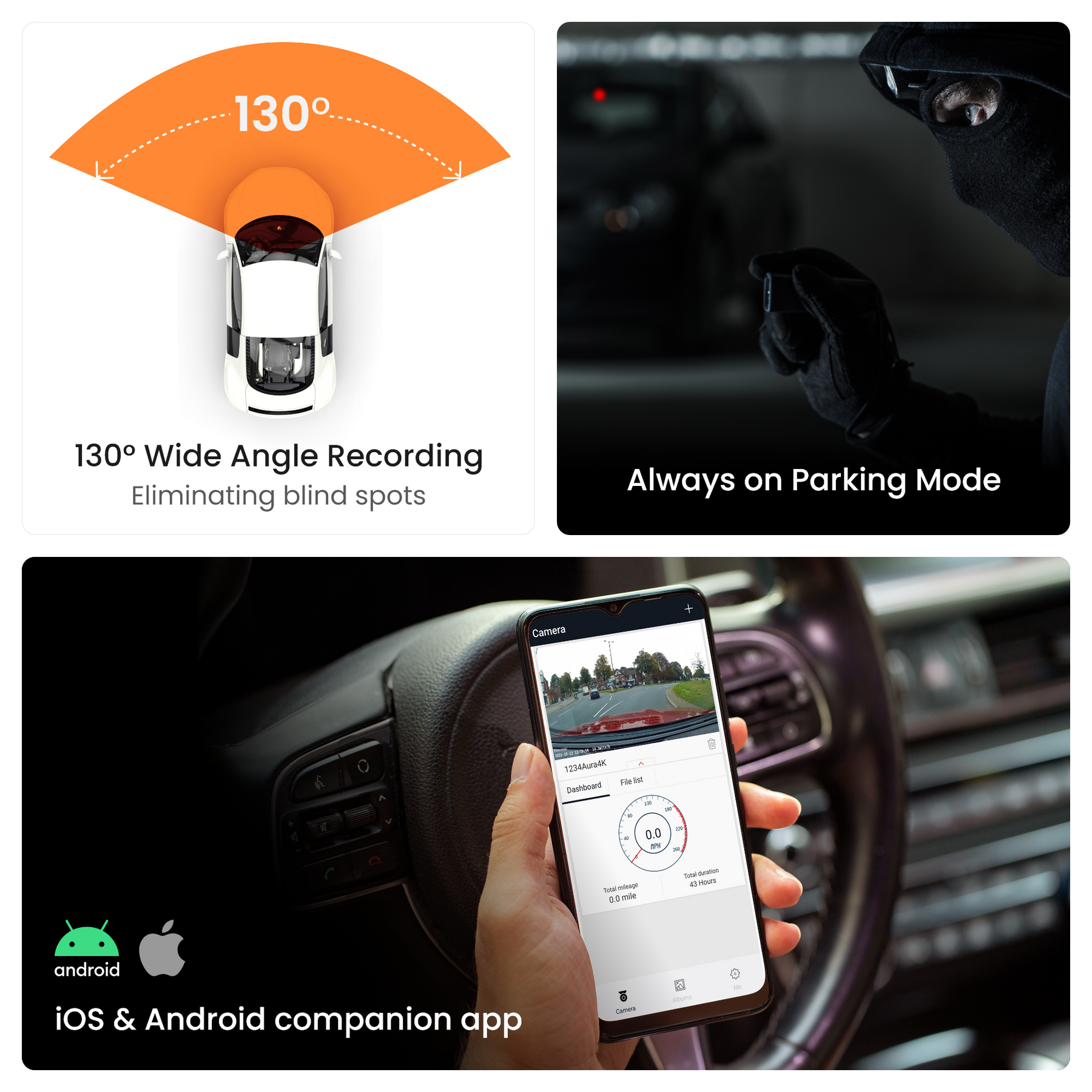 Road Angel Halo Start Dashcam - With Wifi - Compact Car Camera - 1080p Full HD - Loop recording - Night vision - image stabilization