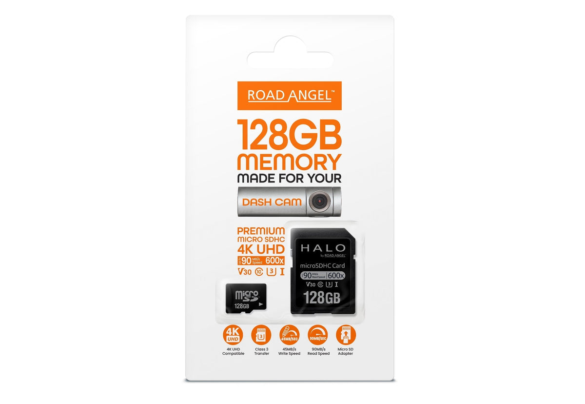 Carte MicroSD Road Angel 128 Go - Qualité automobile, conçue pour les caméras embarquées Halo 